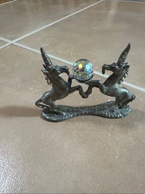 VTG Spoontiques Silver Unicorn Crystal Figurine Home Accent
